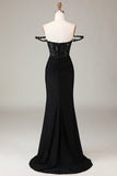 Off the Shoulder Black Sparkly Mermaid Ball Dress