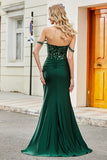 Dark Green Mermaid Off The Shoulder Pleated Long Ball Dress