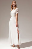 White A-Line Formal Dress With Lace