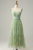 A Line Sweetheart Green Long Ball Dress with Embroidery
