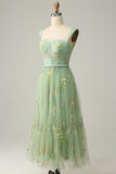 A Line Sweetheart Green Long Ball Dress with Embroidery