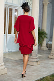 Dark Red Two Piece Mother of the Bride Dress with Lace