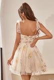 Cute Short A Line Spaghetti Straps Champagne Ball Dress with Embroidery