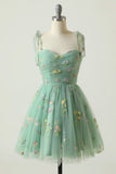 Green Short A-Line Ball Dress Party Dress With Embroidery