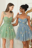 Green Short A-Line Ball Dress Party Dress With Embroidery