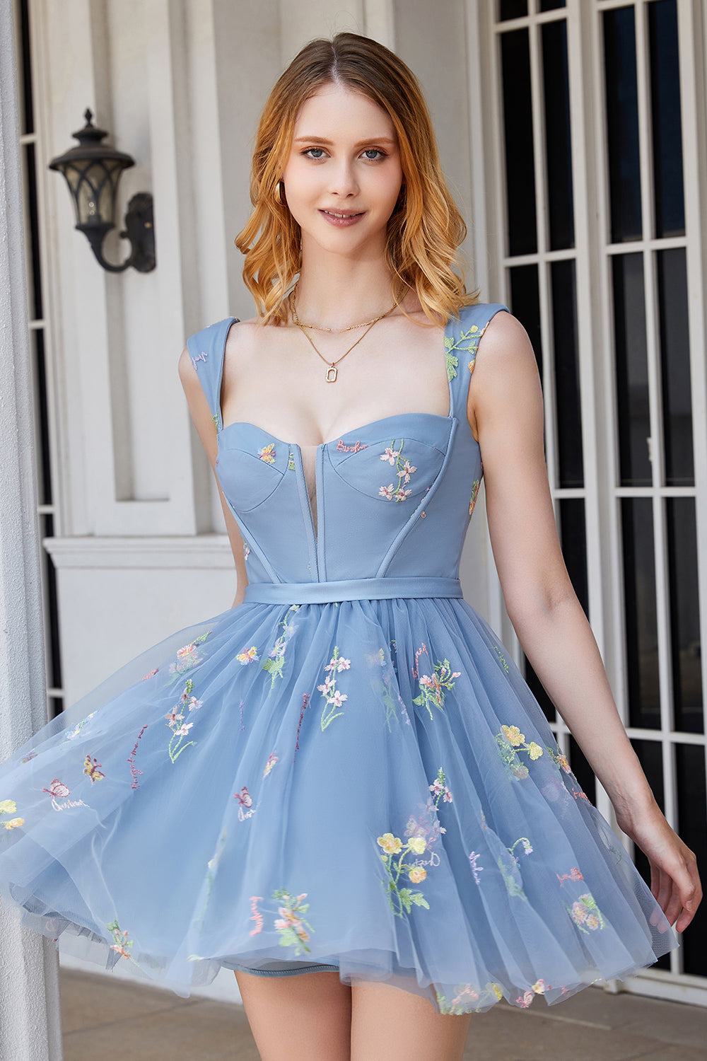 Cute A Line Sweetheart Grey Blue Short Cocktail Dress with Embroidery