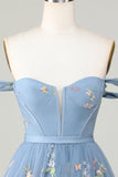 Cute A Line Sweetheart Grey Blue Short Cocktail Dress with Embroidery