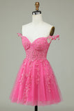Cute A Line Spaghetti Straps Pink Short Cocktail Dress with Appliques