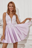 Purple Beading Satin Ball Dress with Appliques
