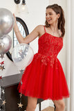 Red A-line Cute Cocktail Dress with Appliques