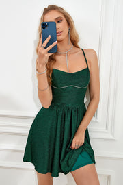 Dark Green Spaghetti Straps A-Line Cocktail Dress