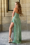 Asymmetrical Light Green Halter Sequined Cocktail Dress with Keyhole