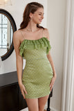 Spaghetti Straps Green Cocktail Party Dress With Ruffles