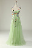 Champagne A Line Spaghetti Straps Tulle Ball Dress With 3D Flowers