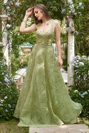 Light Green A-Line Long Ball Dress With Embroidery