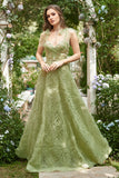 Light Green A-Line Long Ball Dress With Embroidery