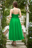 Green Tulle A-line Midi Ball Dress with Ruffles