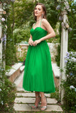Green Tulle A-line Midi Ball Dress with Ruffles
