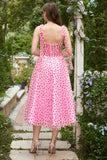 Pink Tulle A-line Midi Ball Dress with Hearts