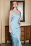 Sheath Strapless Grey Blue Long Ball Dress with Open Back
