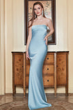 Sheath Strapless Grey Blue Long Ball Dress with Open Back