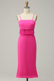 Spaghetti Straps Hot Pink Formal Party Dress with Fringes