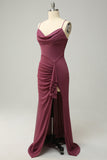 Sheath Spaghetti Straps Desert Rose Long Plus Size Formal Dress with Split Front