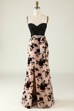 Floral Spaghetti Straps Ball Dress with Slit