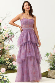 Purple A Line Spaghetti Straps Tulle Corset Ball Dress