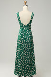 Sheath V Neck Print Floral Green Formal Dress with Slit