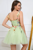 A Line Spaghetti Straps Green Short Cocktail Dress with Appliques
