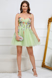 A Line Spaghetti Straps Green Short Cocktail Dress with Appliques