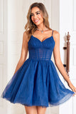Navy Corset A-Line Tulle Short Cocktail Dress