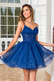 Navy Corset A-Line Tulle Short Cocktail Dress