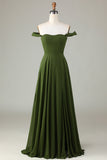 Olive A Line Off The Shoulder Chiffon Bridesmaid Dress with Slit
