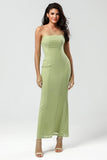 Lemon Green Mermaid Strapless Long Bridesmaid Dress