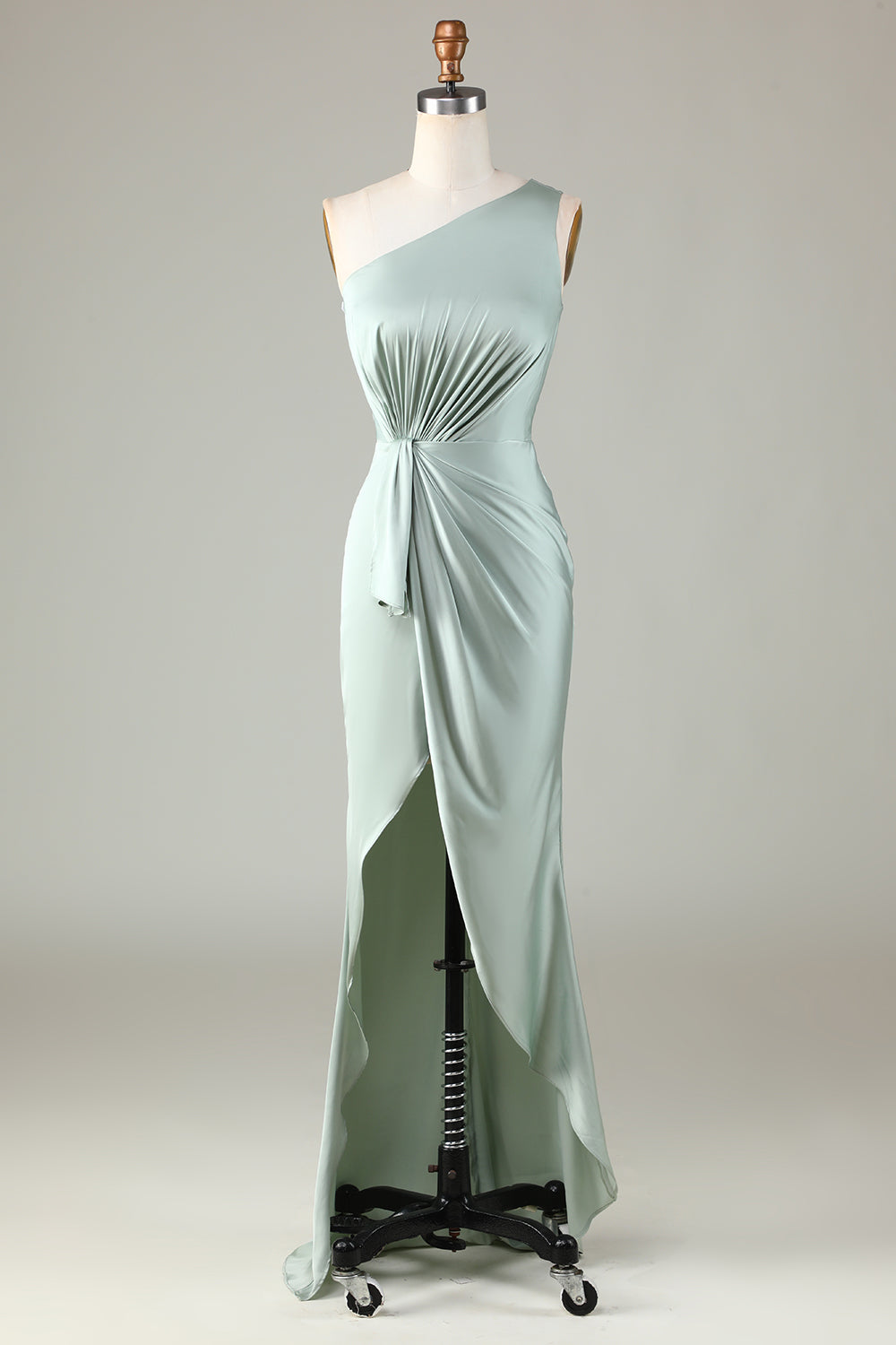 ZAPAKA Women Matcha Bridesmaid Dress with Ruffles One Shoulder Wedding Guest Dress – ZAPAKA NZ