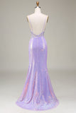 Sparkly Mermaid Light Purple Corset Ball Dress with Slit