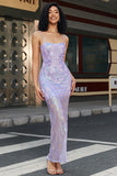 Lilac Sheath Spaghetti Straps Long Prom Dress with Accessory