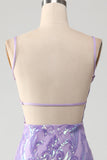 Light Purple Backless Ball Dress with Sequins