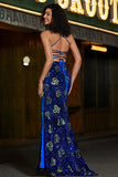 Sparkly Mermaid Royal Blue Sequins Long Ball Dress with Criss Cross Back