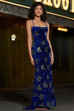 Sparkly Mermaid Royal Blue Sequins Long Ball Dress with Criss Cross Back