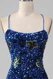 Royal Blue Mermaid Spaghetti Straps Sequins Ball Dress With Slit