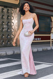 Trendy Sheath Spaghetti Straps Pink Long Ball Dress with Split Front