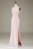Mermaid Sparkly Pink Ball Dress with Slit