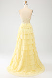 Yellow Sweetheart Tiered Ball Dress