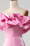 Pink Mermaid Off the Shoulder Ball Dress with Meringue Ruffles
