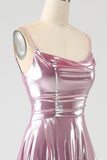 Stunning A Line Spaghetti Straps Pink Long Ball Dress with Split Front
