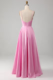 A-Line Spaghetti Straps Pink Ball Dress with Corset