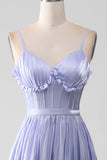 Lavender A Line Spaghetti Straps Ruffles Ball Dress with Slit